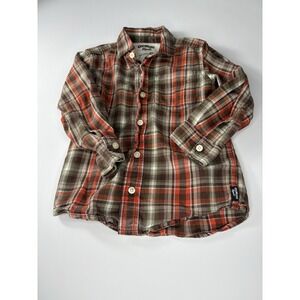Oshkosh Bgosh Boys 4T Plaid Shirt 100% Cotton Long Sleeve Fall Button Down‎